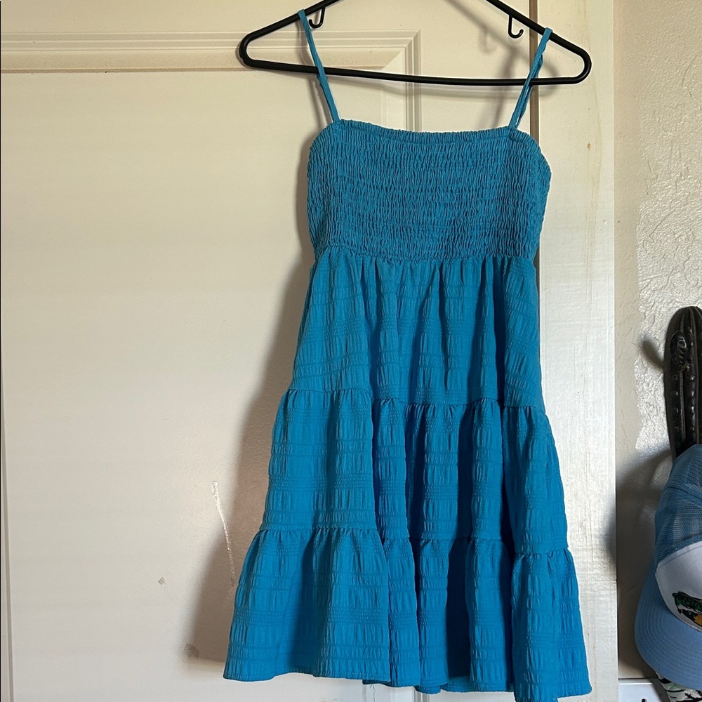 Blue Smocked Tiered Dress